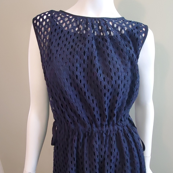 SOLD Chicos Sz 3 Shift Dress Navy Eyelet Side Ties - Picture 3 of 7